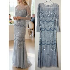 ADRIANNA PAPELL DRESS BEADED LONG MAXI GOWN MOTHER OF THE BRIDE WEDDING GUEST